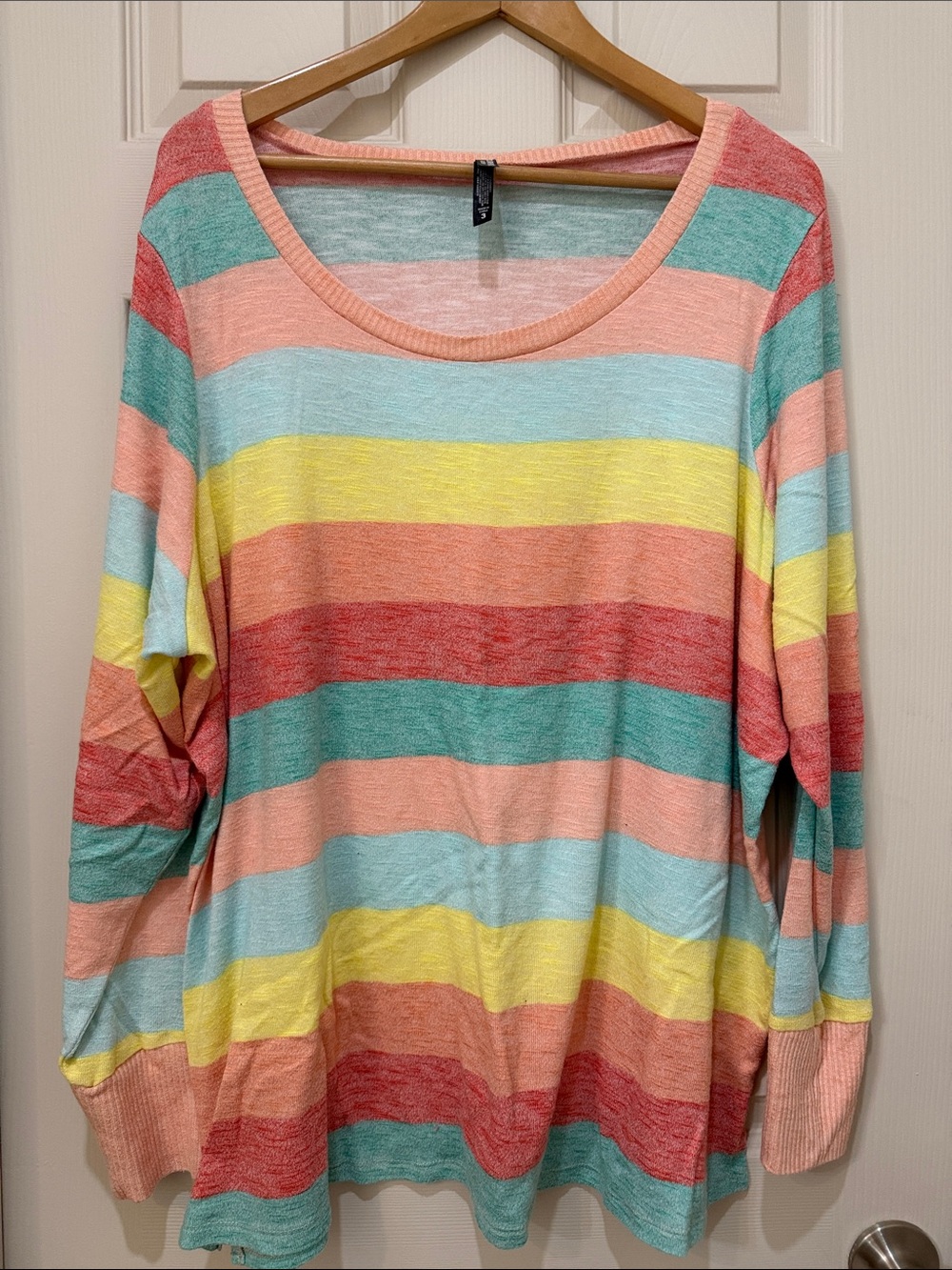 torrid Pastel Multi-Stripe Scoop Neck Long Sleeve Top